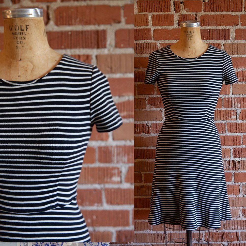 Form Fitting Madewell Black and White Stripped Dress